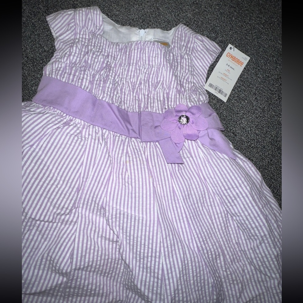 Never worn with tags - Purple & white striped spring dress GYMBOREE 3-6 months